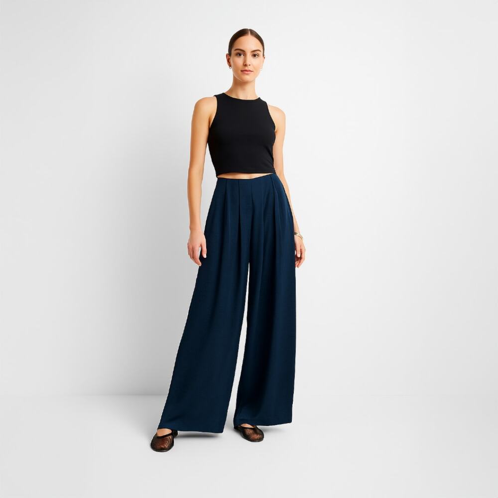 A272 • Deep Navy Wide-Leg Pleated Trousers - Picture 3 of 6